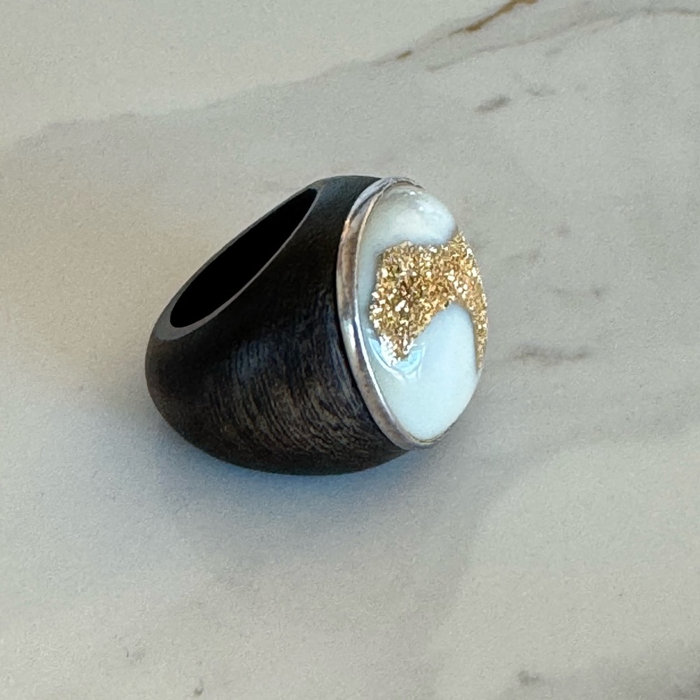 STUNNING • Natural Golden Druzy Agate Geode Ring - Picture 8 of 9